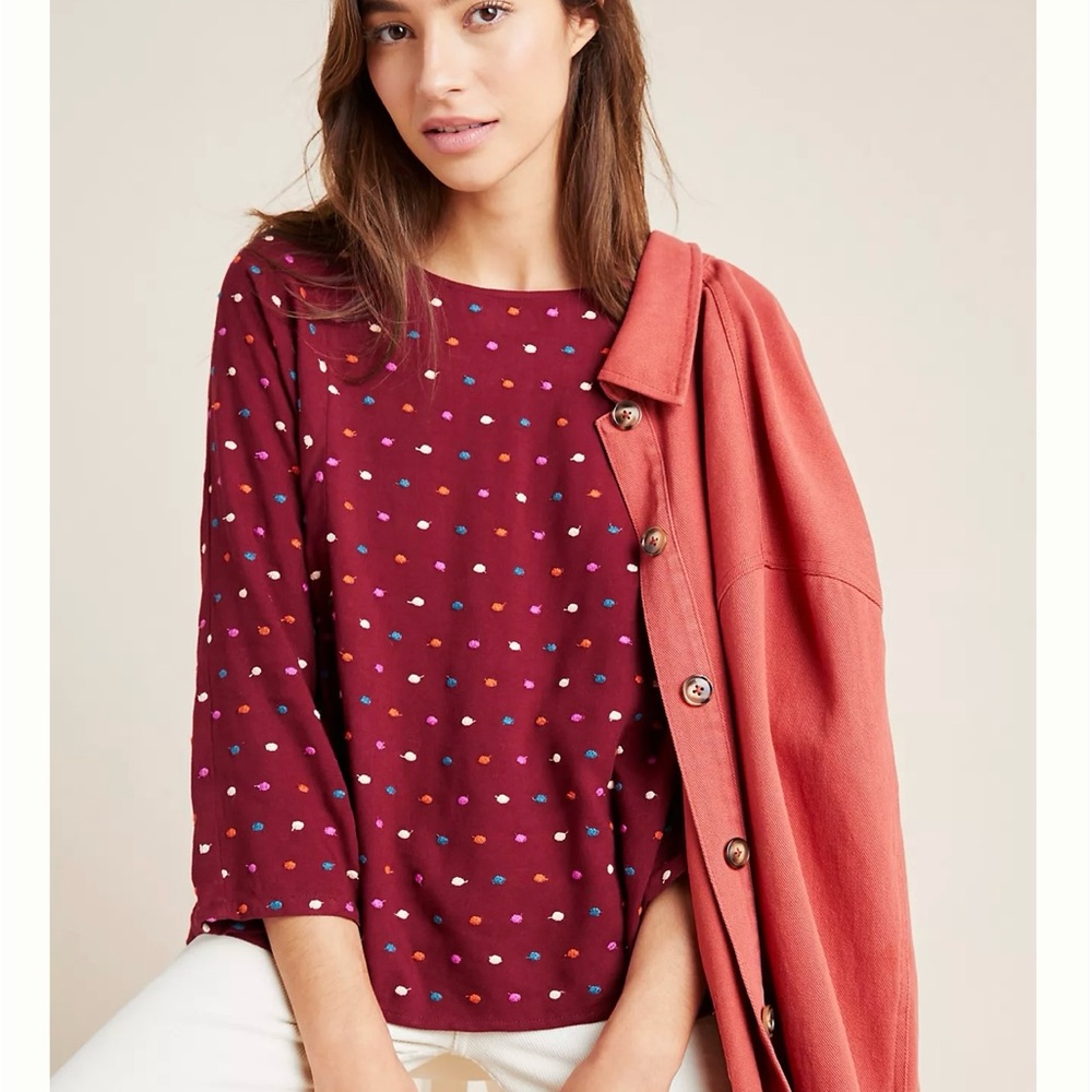 Anthropologie Maeve Dottie Embroidered blouse size medium